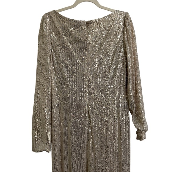 IEENA Mac Duggal $395 Dress Womens Size 14 Sleeve Sequin Wrap V Neck Gown 26395 - Picture 11 of 13